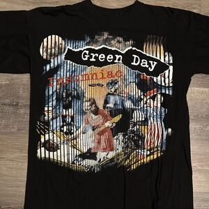 Green Day Insomniac Kerplunk Graphic T Shirt Black Band Tee Size L Reprint
